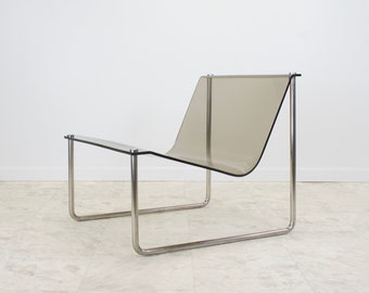 1960s Charles Hollis Jones Smoked Lucite Sling Chair