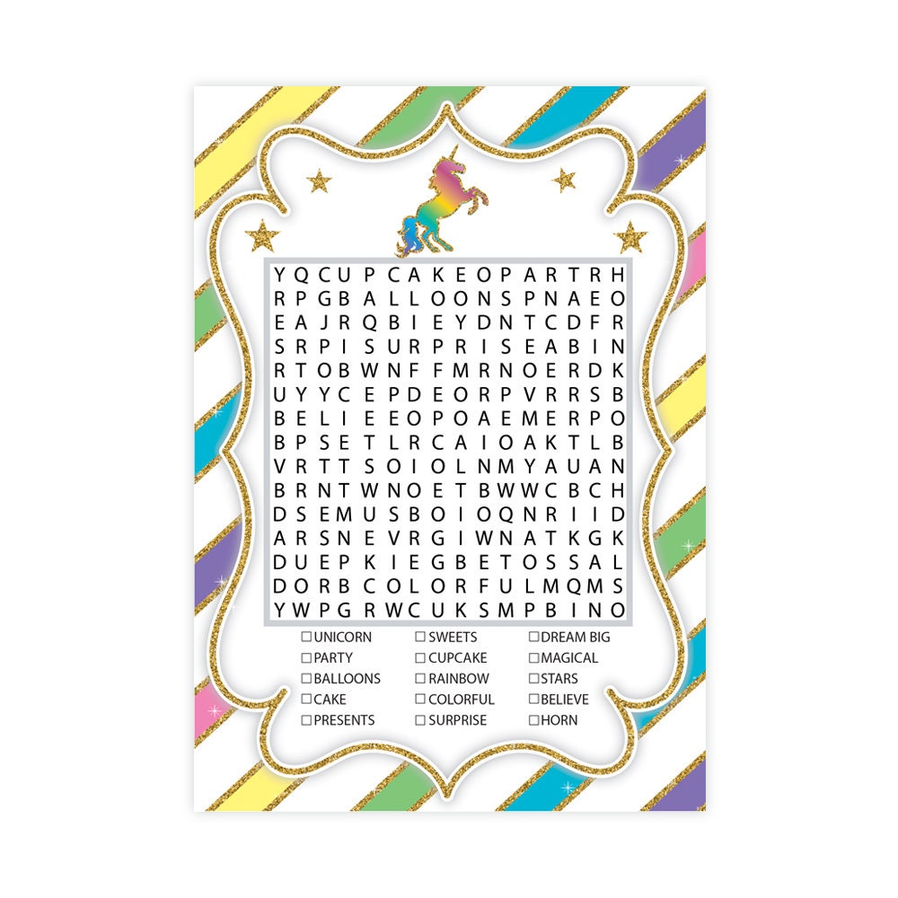 unicorn word seach party games instant download 300 dpi etsy