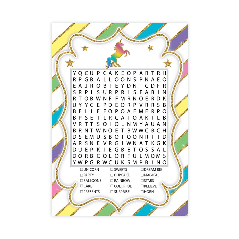 unicorn word seach party games instant download 300 dpi etsy unicorn word
