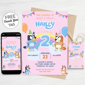 Sjabloon blauwe bingoverjaardagsuitnodiging | Geanimeerde uitnodiging | Uitnodiging voor kinderen | Uitnodiging voor feestje cartoon hond | Sms-uitnodiging