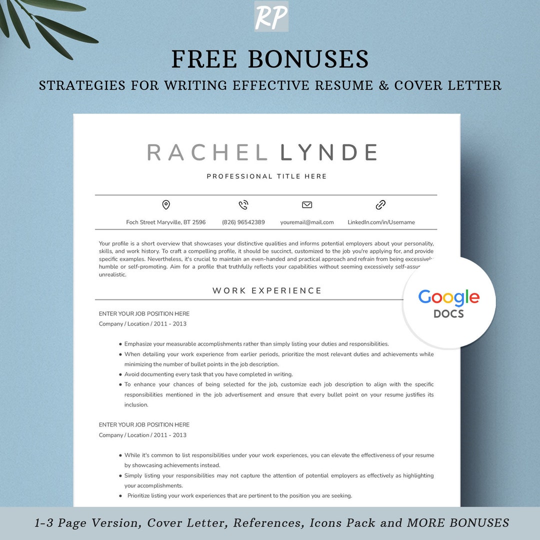 Resume Template for Google Docs Professional Resume Google Docs Clean ...
