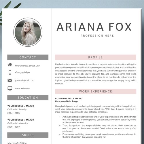 Simple and Clean Resume Template With Photo for Word & Pages - Etsy
