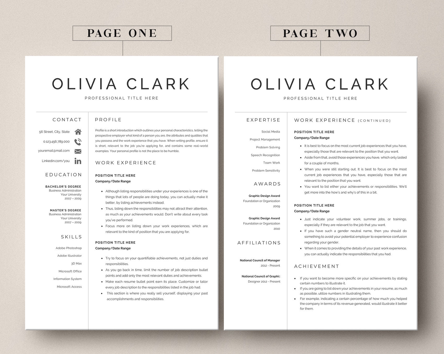 Clean Resume Template Resume Template 2 Pages CV Template Cover Letter