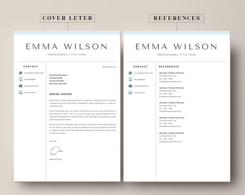 3 Pages Resume Template Minimalist CV Template Cover - Etsy