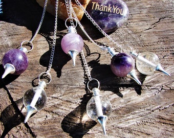 Pendulum Gemstone Multiple Carved Crystal Quartz, Silver Plated Chain, Gemstone Guidance, Metaphysical, Gift. Intuitive Spiritual Tool Guide