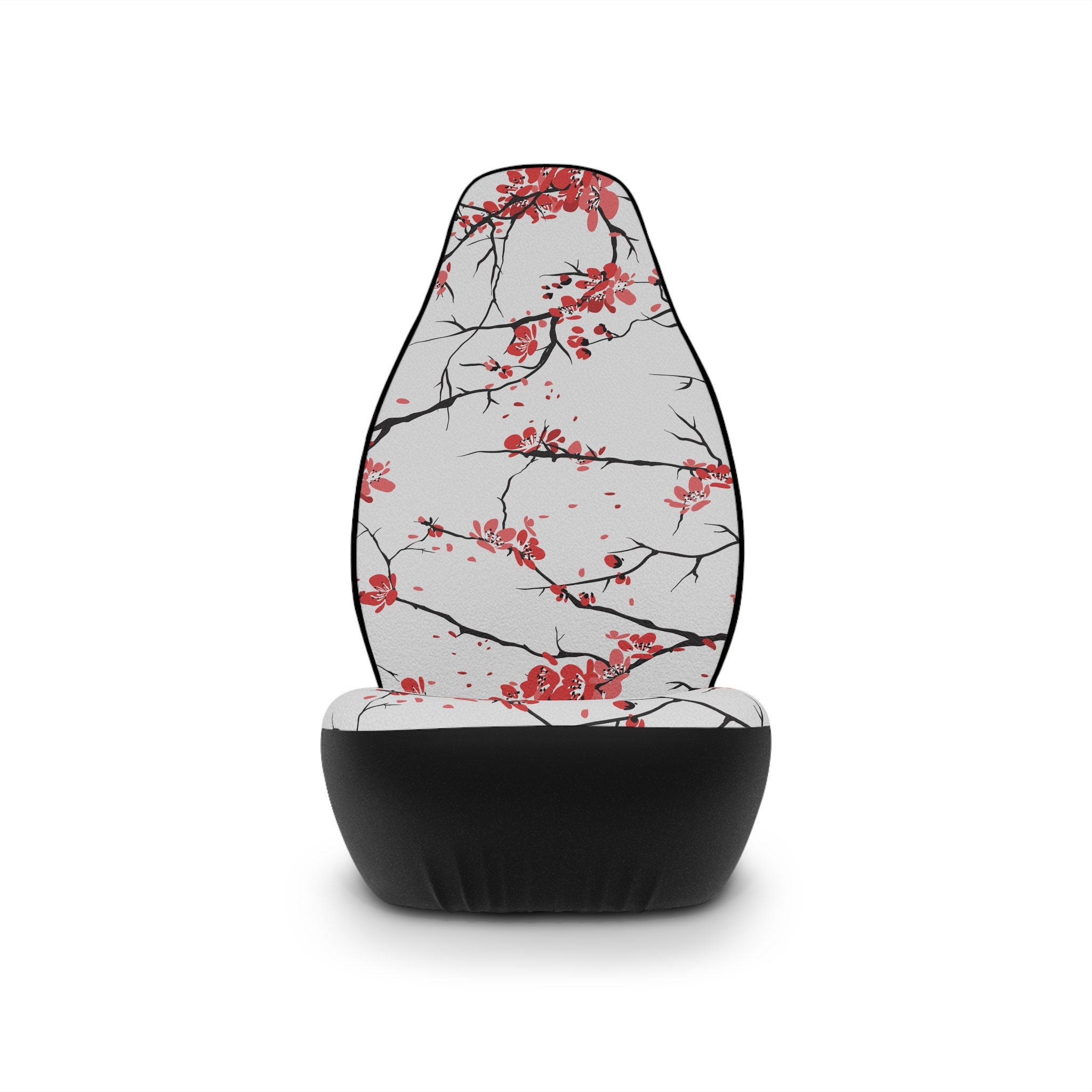 Two Red Cherry Blossom Branches on Car Seat Covers