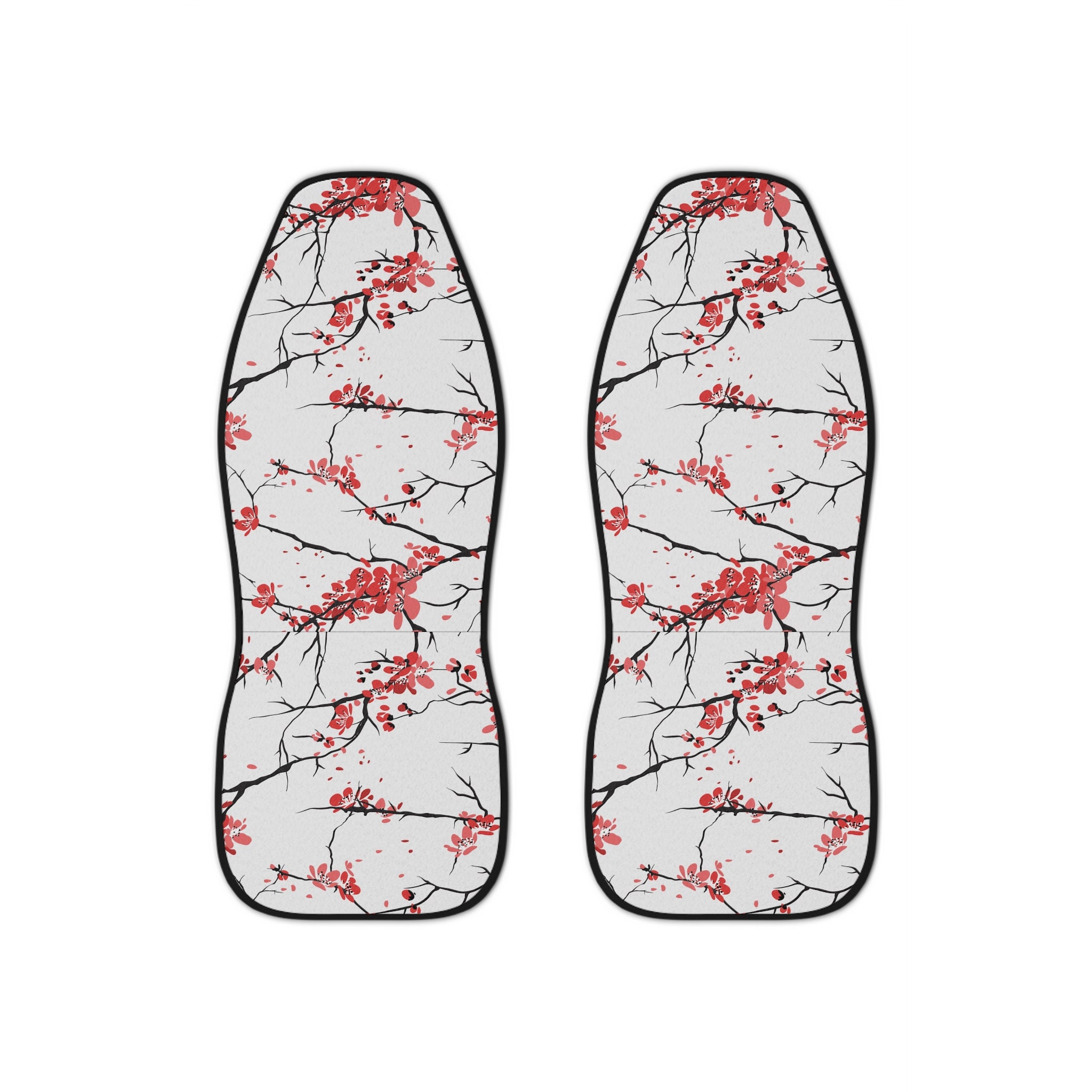 Two Red Cherry Blossom Branches on Car Seat Covers