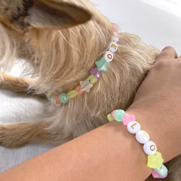 Dog beaded necklace, dog and owner necklace, bead dog collar, custom dog necklace, dog jewelry, match your dog, dog tag matching necklace