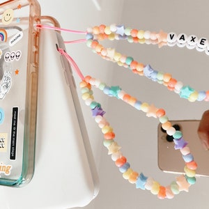 phone charm with name, phone chain strap, beaded y2k accessories, rainbow kawaii iphone lanyard, cell phone string , name phone cord