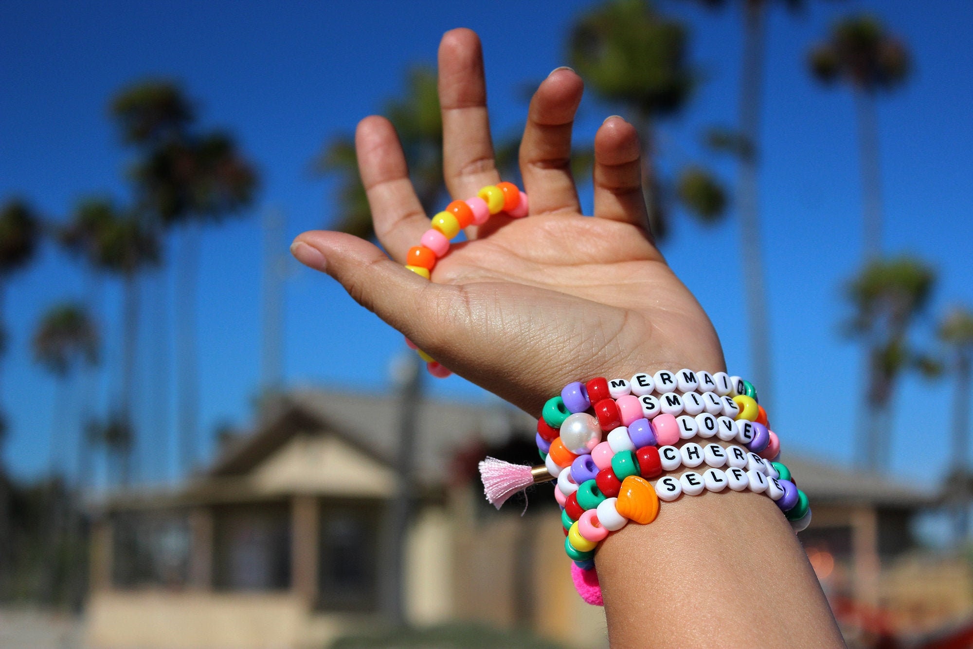 Happy” Custom Beaded Bracelet Handmade Preppy Beach Girl Blue 90s Aesthetic  NEW | eBay