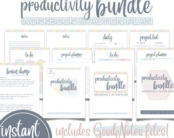 Productivity Workbook & Action Plan Bundle | From Brain Dump to Project Management in PDF and GoodNotes Files
