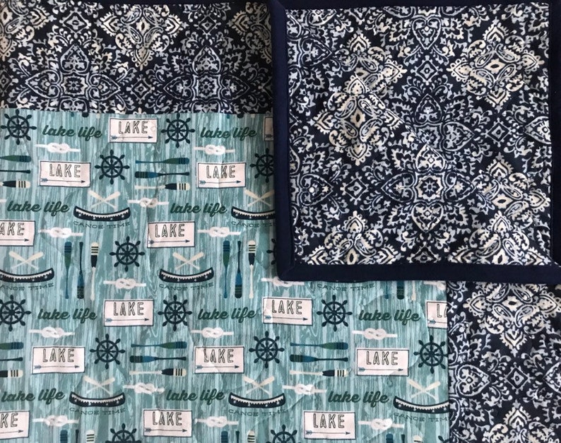 Flannel Throw Quilt Lake House Quilt Flannel Blanket Flannel Outdoor Quilt Lake House Decor