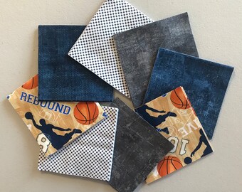 136 - 5” Cotton Basketball Charm Pack, Pre-cut Squares, Men’s Charm Pack, Rag Quilt Squares