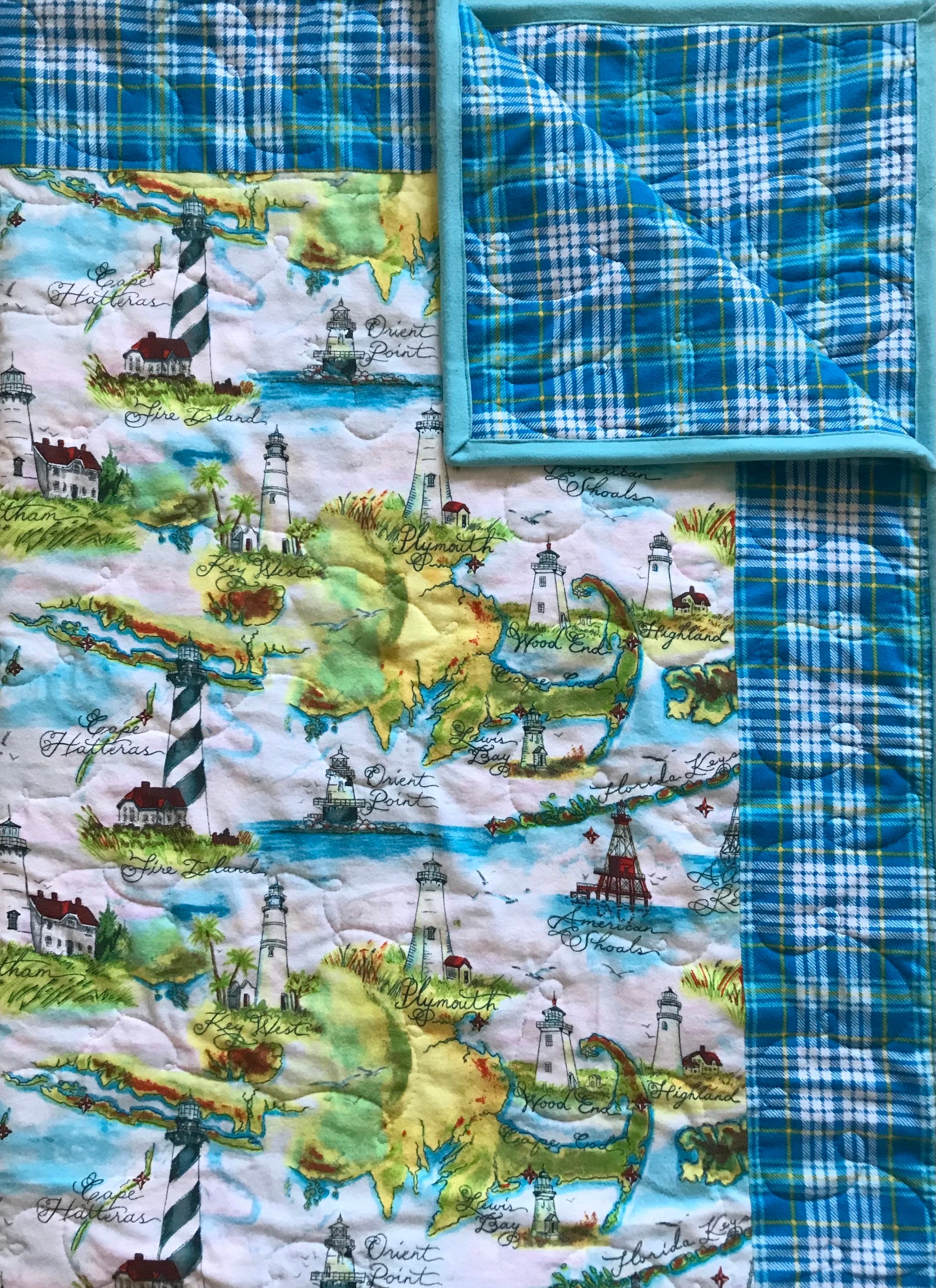 Flannel Lighthouse Quilt Lighthouse Blanket Lighthouse Throw Etsy