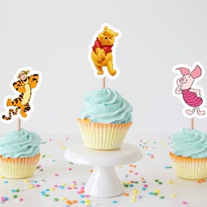 Pooh Cupcake Toppers, Pooh and Friends Theme Party, Tigger, Piglet and Eeyore Food Toppers