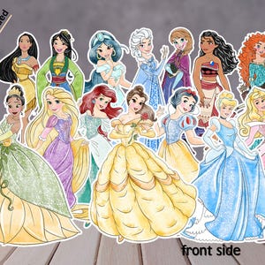 8 inches Watercolour Princesses Table Centerpieces, Princesses Party Cutouts, Princess Cutout Prints