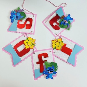 Stitch Inspired Name Banner, Pink Banner, Lilo and Stitch Theme Banner