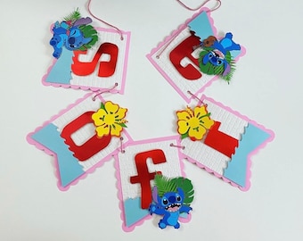 3D Stitch Inspired Name Banner, Pink Lilo Theme