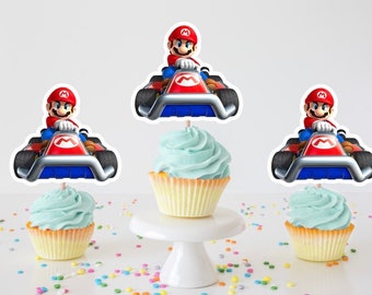 Adornos para cupcakes de Mario Racing, fiesta de cumpleaños de Mario
