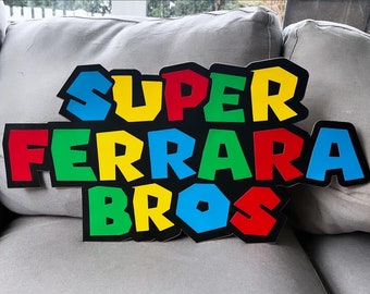15 inches Customize Name Sign, Mario Inspired Name Sign, Name Backdrop Decoration, Mario Inspired Photoprops