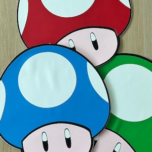 12 inches Set of Mario Mushrooms Cutouts, Mario Party Decoration, Mushroom Wall Decor
