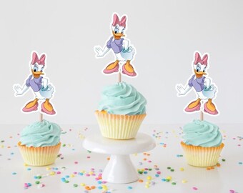 Daisy Duck Cupcake Toppers, Daisy Birthday Theme Party