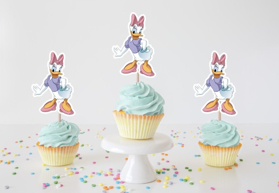 Daisy Duck Cupcake Toppers, Daisy Birthday Theme Party