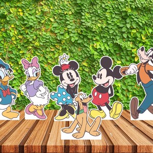 Juego completo de 15 pulgadas de recortes vintage de Mickey y sus amigos, centro de mesa, centro de mesa de Mickey, soporte incluido