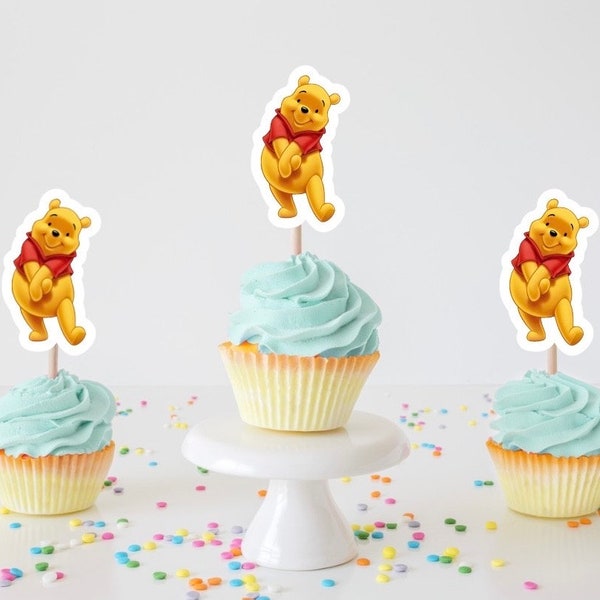 Pooh Cupcake Toppers, Pooh and Friends Theme Party, Tigger, Piglet and Eeyore Food Toppers