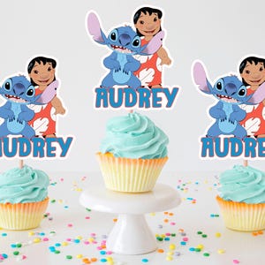 Personalized Stitch Inspired Cupcake Toppers, Lilo and Stitch Cupcake Toppers, Stitch Inspired Party Decoration, Stitch Name and Age Toppers