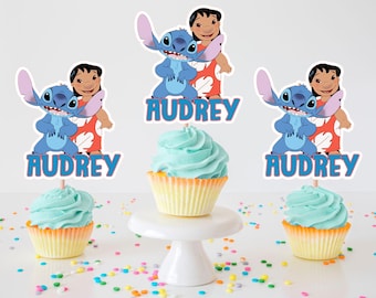 Personalizowane ozdoby na babeczki Stitch, dekoracje na imprezę Lilo i Stitch