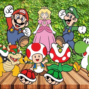 8-10 inches, 9 pcs Super Mario Brothers Cutouts, Mario and Luigi, Princess Peach, Birthday Decorations, Mario and Friends Standee