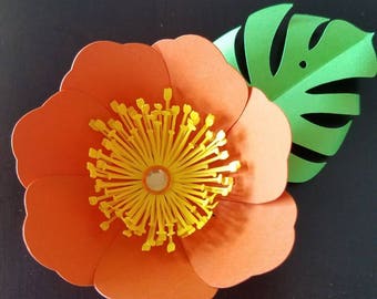 Tropical Paper Hibiscus Flowers, Luau Party Decor, Set of 15