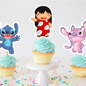 Cute Stitch Inspired Cupcake Toppers, Lilo and Stitch Cupcake Toppers, Stitch Inspired Party Decoration, Stitch Name Toppers