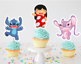Ozdoby na babeczki Stitch, dekoracja na imprezę Lilo i Stitch