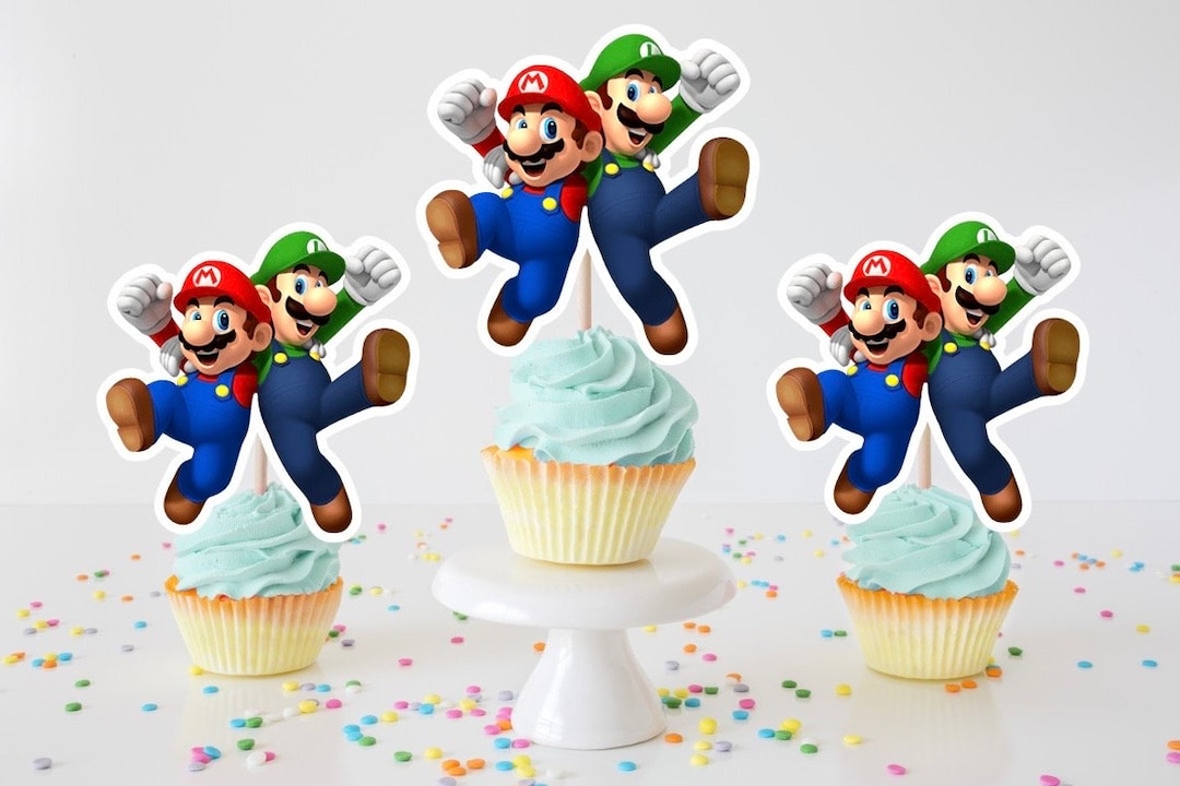 Adornos Para Cupcakes De Mario Y Luigi: Doble Cara, Decoración Para Fiesta Gamer