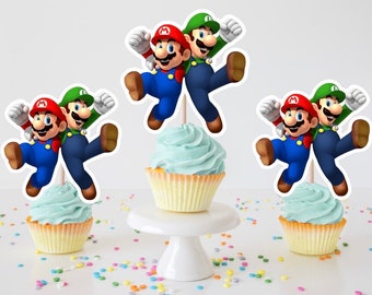 Adornos para cupcakes de Mario y Luigi, decoración para fiestas de cumpleaños