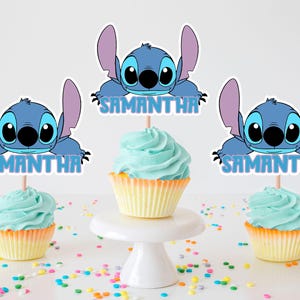 Personalized Stitch Inspired Cupcake Toppers, Lilo and Stitch Cupcake Toppers, Stitch Inspired Party Decoration, Stitch Name Toppers
