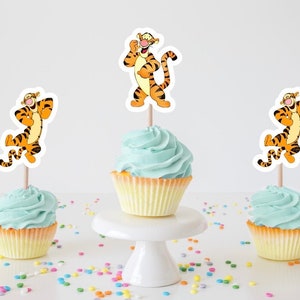 Tigger Cupcake Toppers, Tigger and Friends Theme Party, Pooh, Piglet and Eeyore Food Toppers