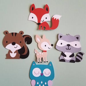 Set of 10 Mixed Woodland Animal Die cuts, Woodland theme die cuts, Owl, Raccoon, Squirrel, Deer, Owl