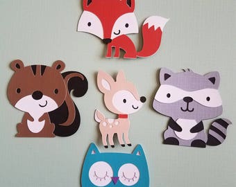 Set of 10 Mixed Woodland Animal Die cuts, Woodland theme die cuts, Owl, Raccoon, Squirrel, Deer, Owl