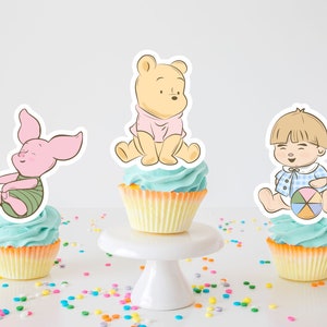 Classic Baby Pooh and Friends Cupcake Toppers, Baby Bear Cupcake Toppers, Honey Bear Toppers, Vintage Baby Pooh Bear Cupcake Toppers