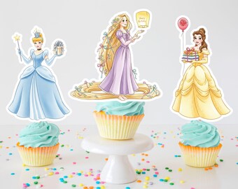 Princess Birthday Cupcake Toppers, Princess Party Decorations