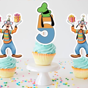 Set of Birthday Goofy and Age Cupcake Toppers, Goofy Number Birthday Toppers
