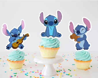 Spersonalizowane ozdoby na babeczki Stitch, dekoracje na imprezę Lilo and Stitch