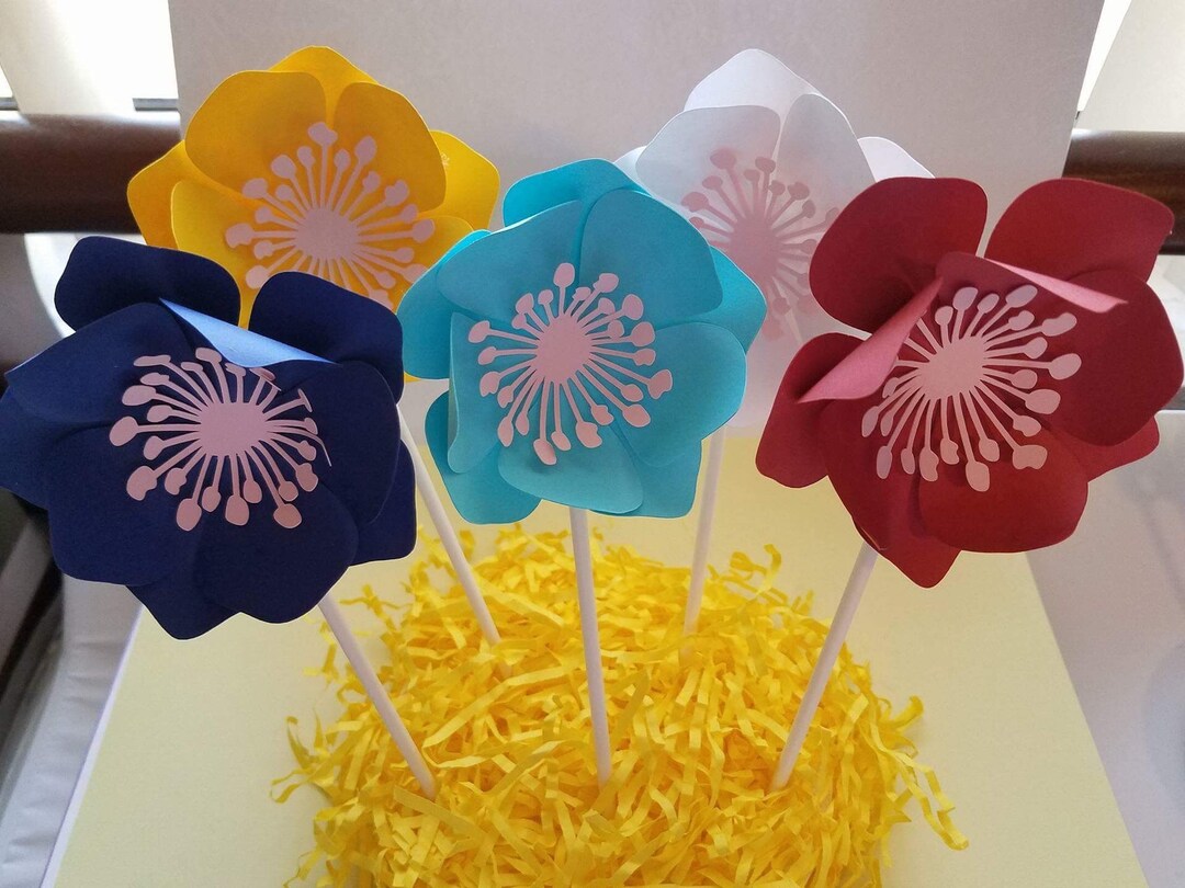 Set of 10 Paper Flower Toppers, Flower Cake Toppers, Paper Flowers Etsy