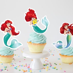 Décorations pour cupcakes la princesse Ariel, décoration de la petite sirène, décoration de fête à thème d&#39;anniversaire, décoration murale