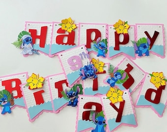 Stitch Inspired Happy Birthday Banner, Pink Lilo Theme