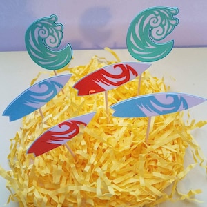 Set of 12 Surf Board and Wave Cupcake Topper, Surf Topper, Wave topper, Ocean Topper, Summer Party