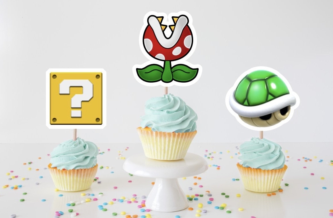 Mario Question Marks, Piranha Plant, Mario Stars Cupcake Toppers, Birthday Cupcake Toppers, Mario Inspired Party,